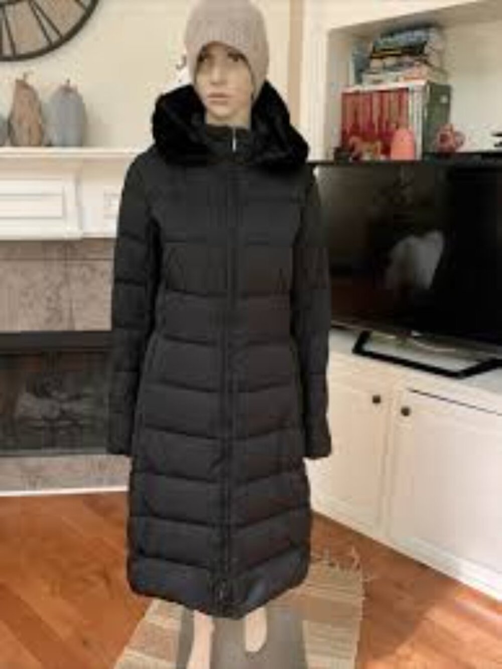 NWT ARMANI JEANS HOODED LONG DOWN PADDED Jacket Coat Black